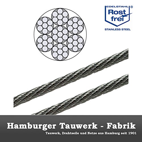20 Meter - 3mm Edelstahldrahtseil 7x7 V4A Inox rostfrei Drahtseil Stahlseil Geländerseil
