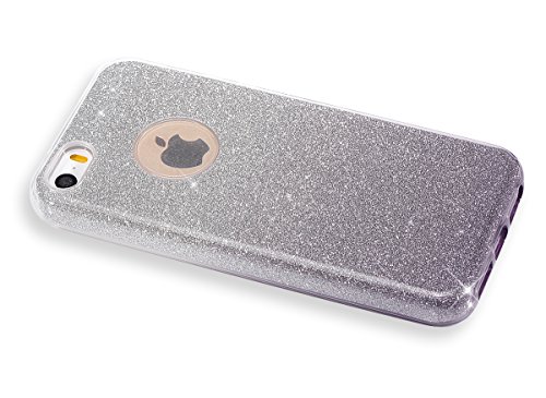 Felfy iPhone SE Hülle,iPhone 5S Schutzhülle Glitzer Hülle,iPhone 5 Schutzhülle Case TPU Bumper Case Soft Silikon Gel Schutzhülle Gradient Shinning Glitzer Bling [Weiche TPU Abdeckung + Glitzer Papier + PP innere Schicht] [Drei in Einem] Schutzhülle Schutzhülle Tasche Silicone Rückseite Hülle Etui Cover für Apple iPhone SE/5S/5 (Gradient Grau Schwarz) + 1x Schwarz Stylus + 1x Screen Protector - 5