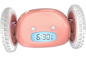 CLOCKY Réveil Matin Roulant Forte Sonnerie Reveil Puissant Gros Dormeurs Reveil pour Sourd Reveil Tres Bruyant Reveil Chambre Adulte Enfant Adolescent Reveil LED Roule Saute Cadeau Amusant (Rose)