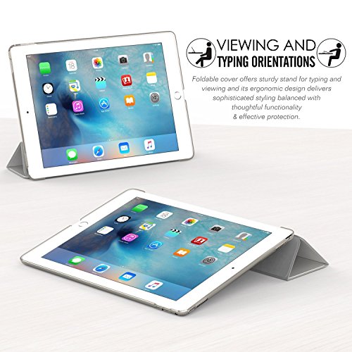 MoKo Hülle für iPad Pro 9.7 – PU Leder Tasche Schutzhülle Schale Smart Case mit Translucent Rücken Deckel, mit Auto Schlaf / Wach Funktion und Stanfunktion für Apple iPad Pro 9.7 Zoll Tablet, Grau - 3