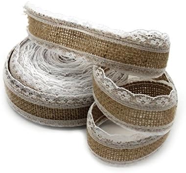 Junxia 10 Yards Natural Burlap with Plum Blossom Bilateral Lace Ribbon for wedding Party Decoration