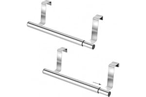 MHYMX 2-Piece Extendable Stainless Steel Rail Towel Holder for Kitchen, Bathroom, Cupboard and Radiator Doors