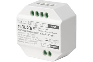 LIGHTEU®, Miboxer Smart AC Triac Dimmer (WiFi+2.4G+Push), supporto Tuya Smart Alexa e controllo vocale domestico Telecomando 2.4GHz Push dimming, TRI-C1WR