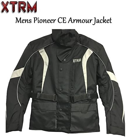 XTRM PIONEER MENS WATERPROOF TEXTILE JACKET BLACK WHITE Motorbike Sports Touring Urban CE Approved Armour Jacket (5XL)
