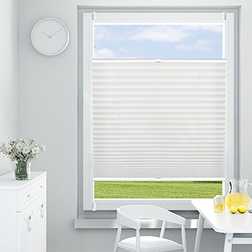 OUBO Plissee Klemmfix Jalousie ohne Bohren mit Klemmträgern verspannt, 60 x 140 cm, Weiß - 2