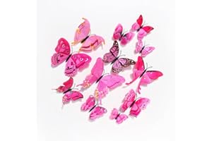 WHSCWP 3D Butterfly Wall Sticker, Double Layer Butterfly, Refrigerator Sticker, Bedroom Party Wedding Decoration, Room Wall Decoration (Pink, 12)