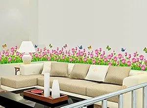 SYGA PVC Vinyl Wall Stickers for Living Room Self Adhesive Stickers, Pink Tulip Farm