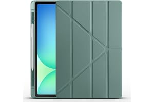 Aksesuarcim Samsung Galaxy Tab S10 FE Plus SM-X620 X626B ile Uyumlu Kılıf Silikon Yumuşak Kalem Bölmeli Esnek 4 Farklı Stand Olabilen Tablet Kılıfı Koyu Yeşil