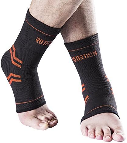 Ankle Brace Compression Support Sleeve for Injury Recovery, Joint Pain Sport Activity Etc. Plantar Fasciitis Foot Socks with Arch Support, Eases Swelling, Heel Spurs, Achilles Tendon Roterdon (Orange Black, Medium)