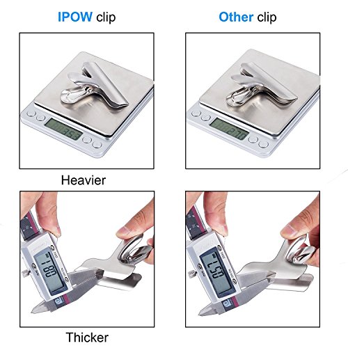 Ipow 10 Stück große Metall Clips Tüten Verschlussclips Brief Klammern aus rostfreiem Edelstahl, Starke Federkraft, 76mm Breite. - 2
