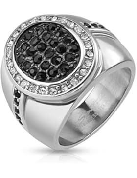 Paula & Fritz® Ring aus Edelstahl Chirurgenstahl 316L 20mm breit Oval besetzt mit Mikro-Zirkonia schwarz verfügbare...