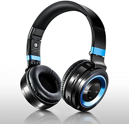 Wireless Headphones, Stereo Bluetooth Headphones with Microphone Over-ear Foldable Portable Music Headsets for Cellphones Laptop Tablet TV Headphones (Black & Blue)