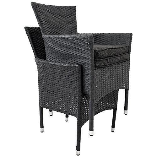3tlg. Balkonmöbel Set Gartentisch Vollkunststoff Rattan-Optik 79x79cm + Poly Rattan Gartensessel Stapelstuhl Gartenstuhl Rattanstuhl Rattansessel stapelbar + Kissen Sitzgarnitur Sitzgruppe Gartenmöbel Gartengarnitur Terrassenmöbel
