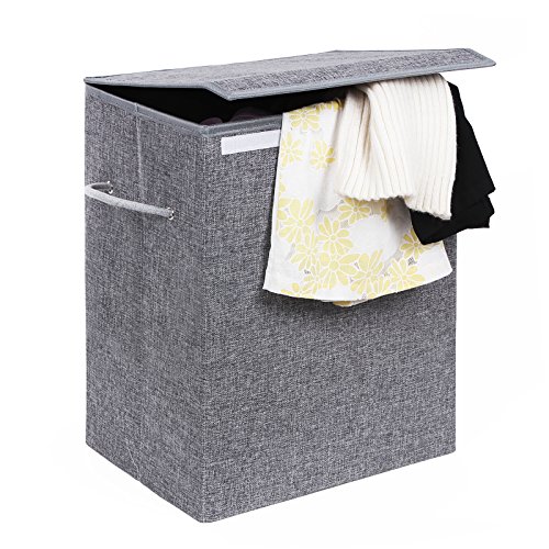 Songmics Wäschekorb Wäschesack Wäschesammler 60L mit Deckel leicht und faltbar 40 x 50 x 30 cm (B x H x T) Grau LCB109 - 8