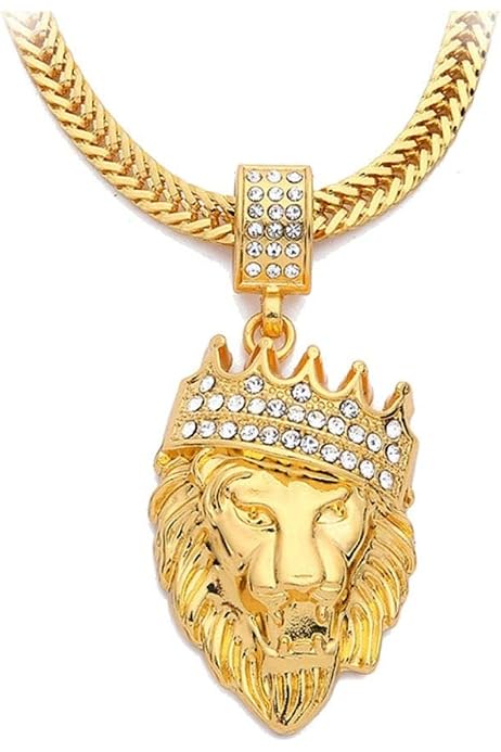 Crown King Lion Charm Pendant Necklace 