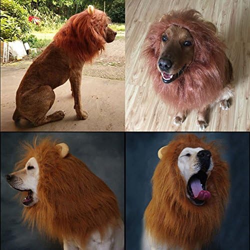 Jieyutek Pet Costume Cosplay Lion Mane Hair Cap Hat Medium/Large dogs Lion Hat for Dogs Stuffed Plush Lion Head Circumference Hat(Brown)