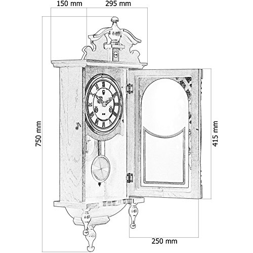 Wanduhr ORPHEUS mahagoni, 73 cm x 29 cm x 15 cm, Regulator, Pendeluhr antik - 3