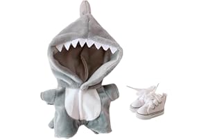 niannyyhouse Traje de tiburón de 20 cm, ropa de muñeca de felpa, mamelucos, zapatos, conjunto de 2 piezas de pijama gris (gris)