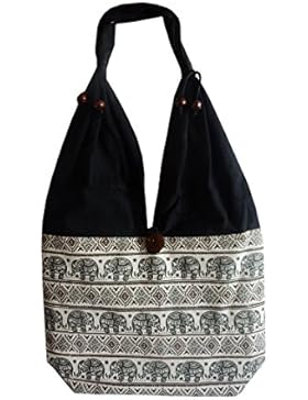 Schultertasche aus Baumwolle mit Elefanten Muster - verschiedene Farben