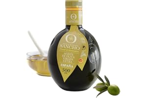 AROMA & TRADITION SANCHO Aceite de Oliva Virgen Extra - Mezcla de Picual y Cornicabra Botella Vidrio Premium 500ml AOVE SANCHO Gourmet Intenso Aromatico Cosecha Temprana Primera Extracción en Frío Origen España DOP La Mancha
