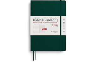 LEUCHTTURM1917 372658 Agenda semainier et bloc-notes 2026, moyen (A5), vert forêt, en anglais
