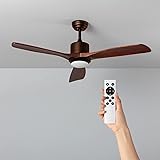 TECHBREY Ventilatore da Soffitto con luce LED Forest Marrone, 3 velocità, silenzioso, telecomando, diametro 132cm, timer, mot