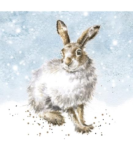 Wrendale Weihnachtskarte 'Hirsch Im Schnee' – Blaue Xmas Grußkarte Mit Goldfolie, 15x15 Cm, Inkl. Umschlag