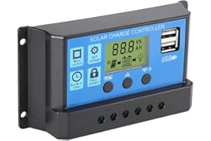 VJK 30A Solar Charge Controller,12V/ 24V Solar Panel Charge Controller,Timer Setting PWM Auto Parameter,Intelligent Regulator with 5V Dual USB Port Display Adjustable Parameter LCD Display