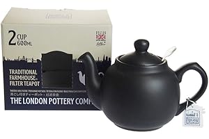 London Pottery 72180 Farmhouse Small Teapot with Infuser, Ceramic, Matte Black, 2 Cup (600 ml)