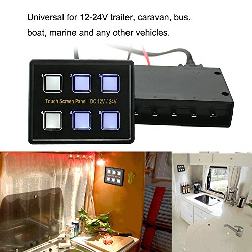 KKmoon-12-24V-Touch-Panel-Switch-Screen-6-ON-OFF-Commutateur-LED-Bleue-avec-VGA-Socket-Universal-pour-Remorque-Caravan-Bus-Bateau-Marine