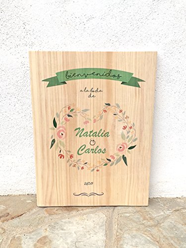 Cartel vintage de madera para bodas - Bienvenidos a nuestra boda