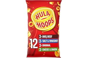 CT HOUSEWARES Hula Hoops Variety Pack, BBQ Beef, Salt & Vinegar, Original, Cheese & Onion, 12 Pack