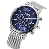 Reloj de cuarzo, yustar Hombres de banda de acero inoxidable resistente al agua de negocios Casual analógico reloj de pulsera de cuarzo con fecha calendario, color azul