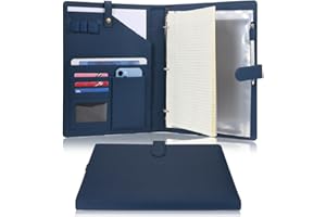 ‎WONDERPOOL Wonderpool A4 Leder Schreibmappen Portfolio Dokumenten Halter Ringbuch Herausnehmbar Klemmbrett mit Multifach Aschen und Legal/Breit Liniert Pad für Business Organisatoren Konferenz (Dunkelblau)