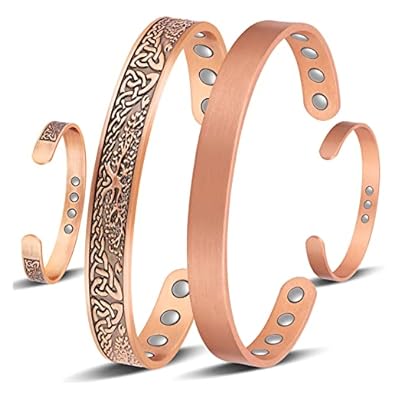 Jeracol Copper Magnetic Bracelet For Men Women,2 Pack 99.99% Solid Copper Cuff Bangle With Pattern Design Magnetic Bracelets With Ultra Strength Magnets,adjustable Size Bracelet With Gift Box