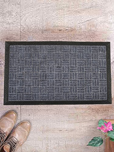 SWHF Premium Coir and Rubber Quirky Design Door and Floor Mat (60x90 cm, Grey Crisscross)