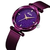 SUNWH Damen Uhr Analog Quarz mit Edelstahl Armband W-2654