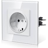 BSEED Wall Plug with Glass, Standard Recessed Sockets, Hook Installation, Screwless Connection, Child Safety, E-Series, 1 Soc