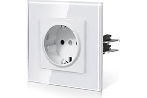 BSEED Enchufe Pared con Cristal,Enchufes Empotrable Estándar,Instalación Con Garfio,Conexión sin Destornillador,Seguridad infantil,E-Serie,1 Enchufe,86mm Blanco