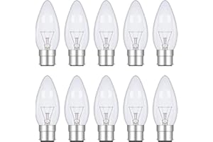 FANCIBUY Pack of 10 Candle Light Bulbs B22, Bayonet Light Bulb 2̣5̣Ẉ, Dimmable Clear Bayonet Cap Fitting Bulbs, Warm White 2700K, 260 Lumen