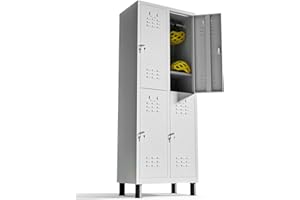 TwinThink Taquillas Vestuario. 180 x 65 x 40 cm Taquillas Metalicas de 4 Puertas Taquilla Metalica con Llave Taquillas Vestuario 4 Puertas Taquillas Vestuario Metalicas (Gris)