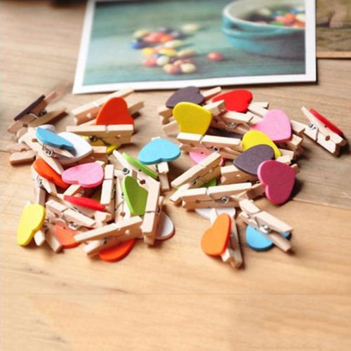 Niedliche Mini Holz Wäscheklammern Herz Holzklammer Foto-Halter Dekoration (30 Stück, Weiß) - 5