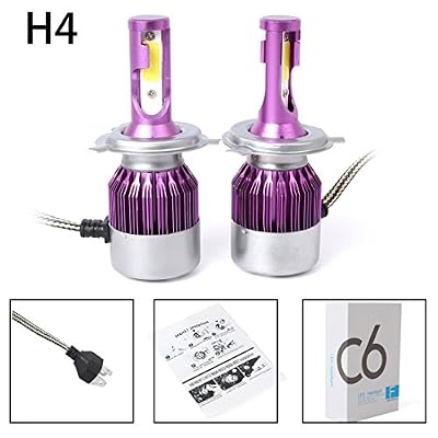 TOOGOO 2pcs C6 LED Phare de voiture Kit COB H4 36W 7600LM Ampoules blanches violet