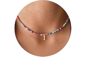 TINGN Stocking Stuffers for Teen Girls - Colorful Beaded Initial Necklaces for Girls Women, Bohemian Beads Choker Necklace Initial Necklace for Women Girl Jewellery Birthday Christmas Gifts