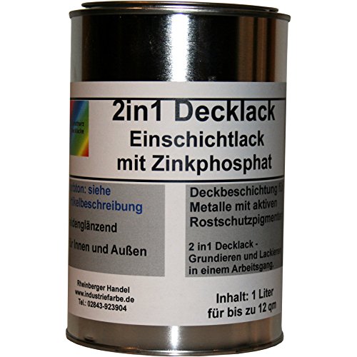 2in1 Decklack, echter Einschichtlack mit aktiven Rostschutzpigmenten, Grundierung und Decklack in einem Arbeitsgang, DB 703 mit Eisenglimmer, matt, 1 Liter Gebinde - 2