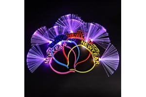 Losuya 4pcs Happy New Year Stirnband mit LED Fiber Optic New Year Eve Hair Hoop Licht Up Kopf Bopper, zufällige Farbe