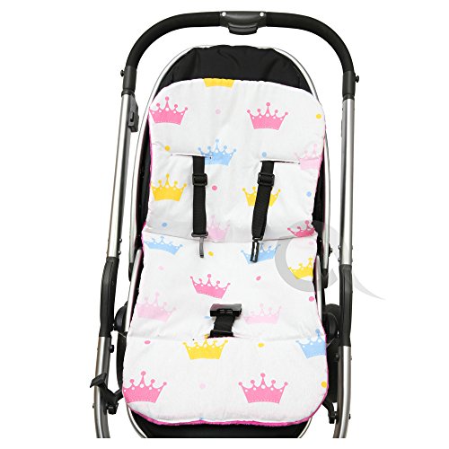 REVERSIBLE cotton & minky Pram INSERT, LINER covers Universal (crown/ pink)