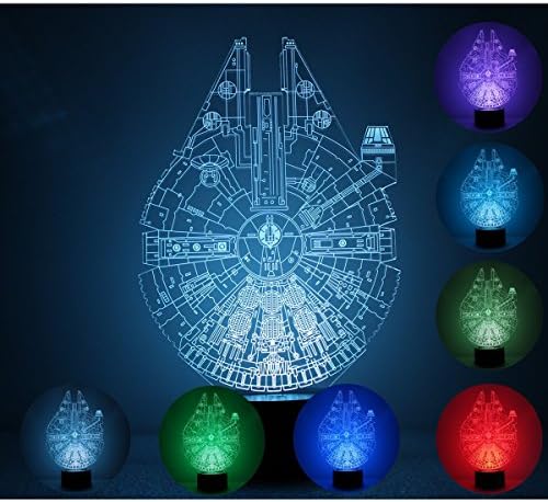 Creative 3D light Star Wars Millennium Falcon Model Illusion 3d Lamp LED 7 Color changing USB touch sensor Desk Night light,Home Decoration night light Preetty gift for Birthday Holiday Xmas festival