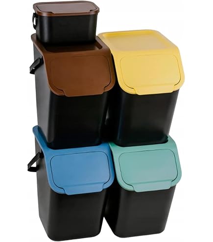 Mobil Plastic Mülleimer „Ecology“ – 35 Liter, Grau Mit Grüner Wipptür, Für Mülltrennung, Maße: 37x37x52 Cm