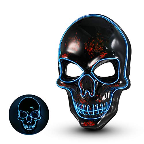Rolytoy VraiJouet LED Halloween Masques, Masques de crâne, 3 Modes LED Flash réglable Halloween Carnaval Décoration de fête Cosplay Costume (Bleu)